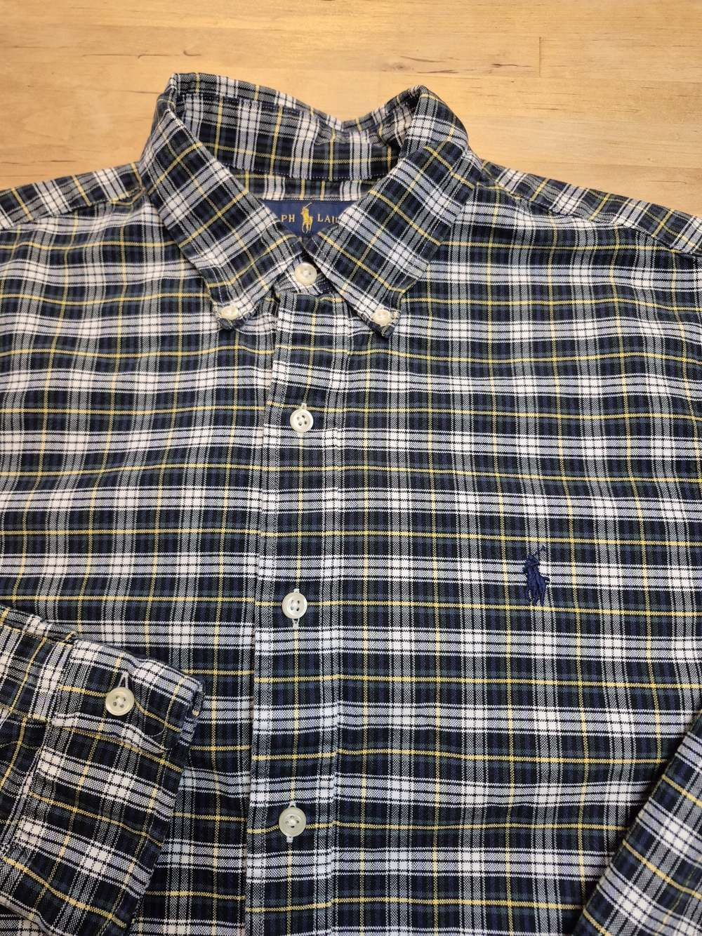 Ralph Lauren Navy Green and White Plaid Button-Down Shirt